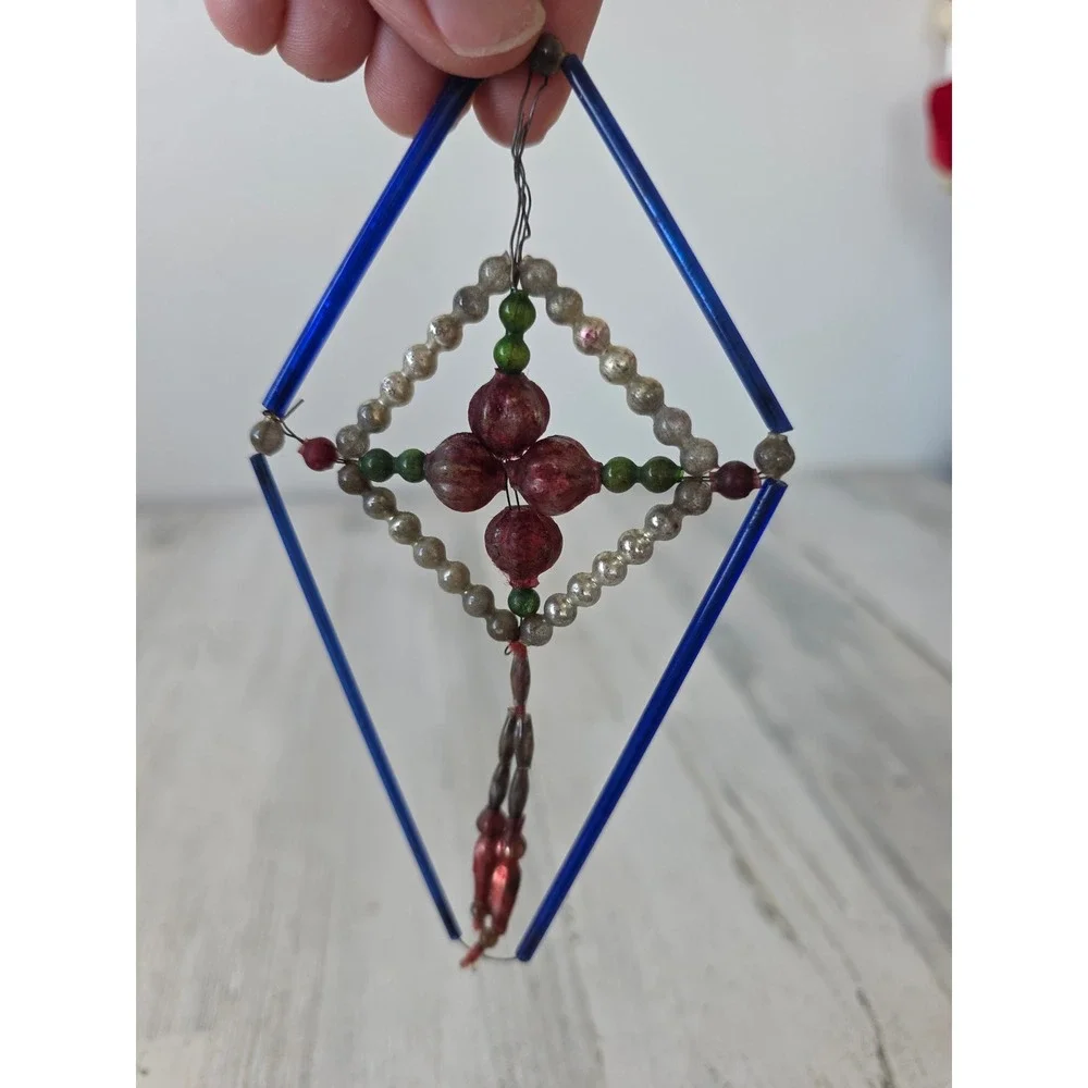 Antique diamond mercury glass Czech ornament Xmas tree